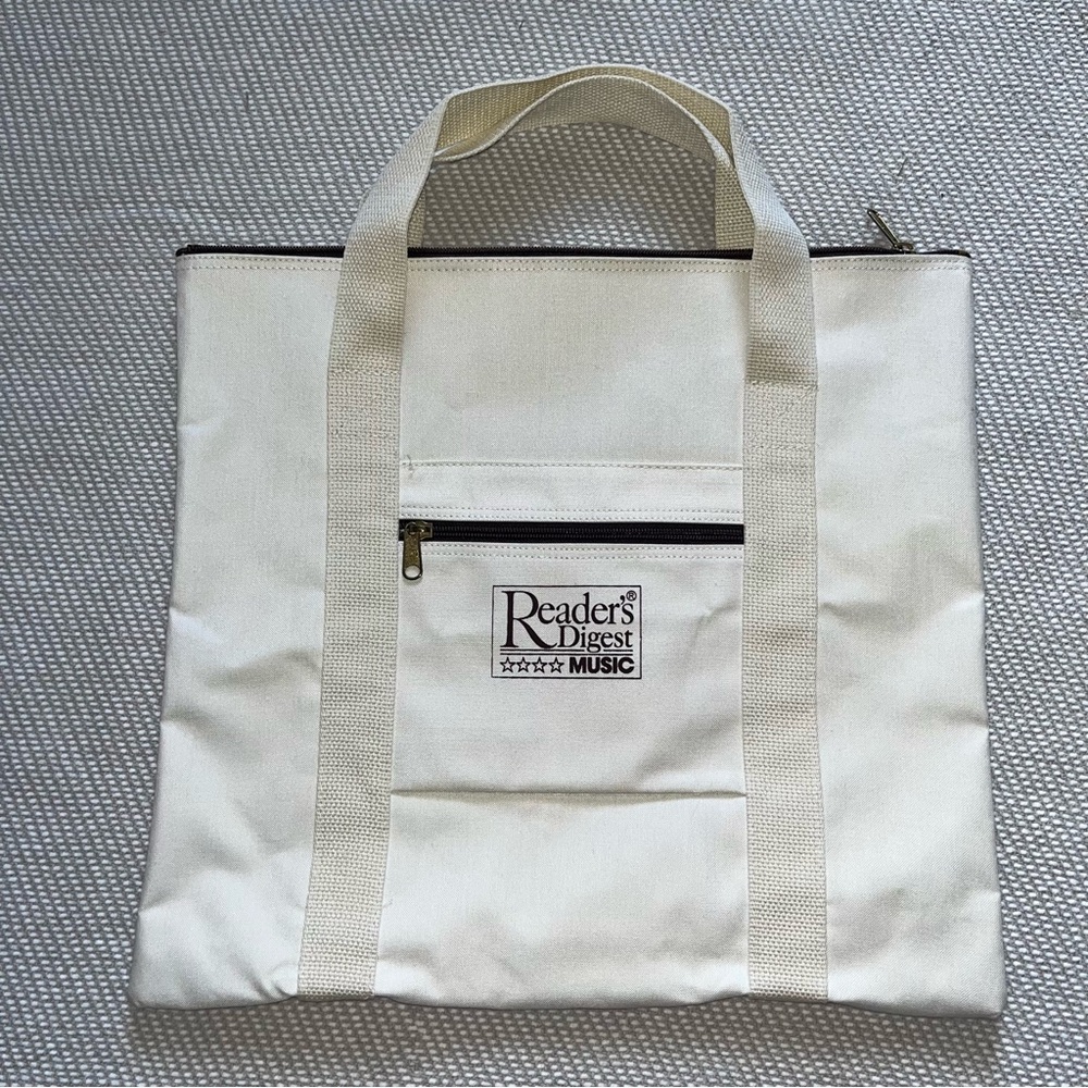 Vintage Readers Digest Music Cream Brown Large Canvas Tote Bag Collectors Item